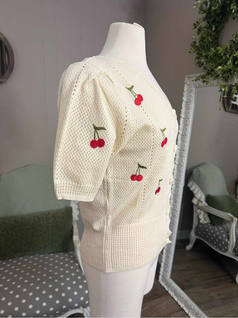 Simply Southern • Short Sleeve Crochet Cherry Cardigan - Picture 9 of 12